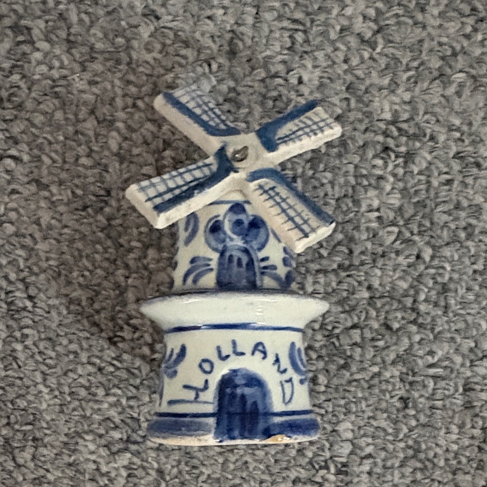 Blue and White Ceramic Windmill Figurine